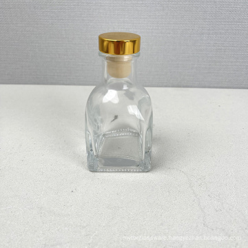 100ml square base glass aroma bottle Long Neck Glass Perfume  Bottle With Gold Cork